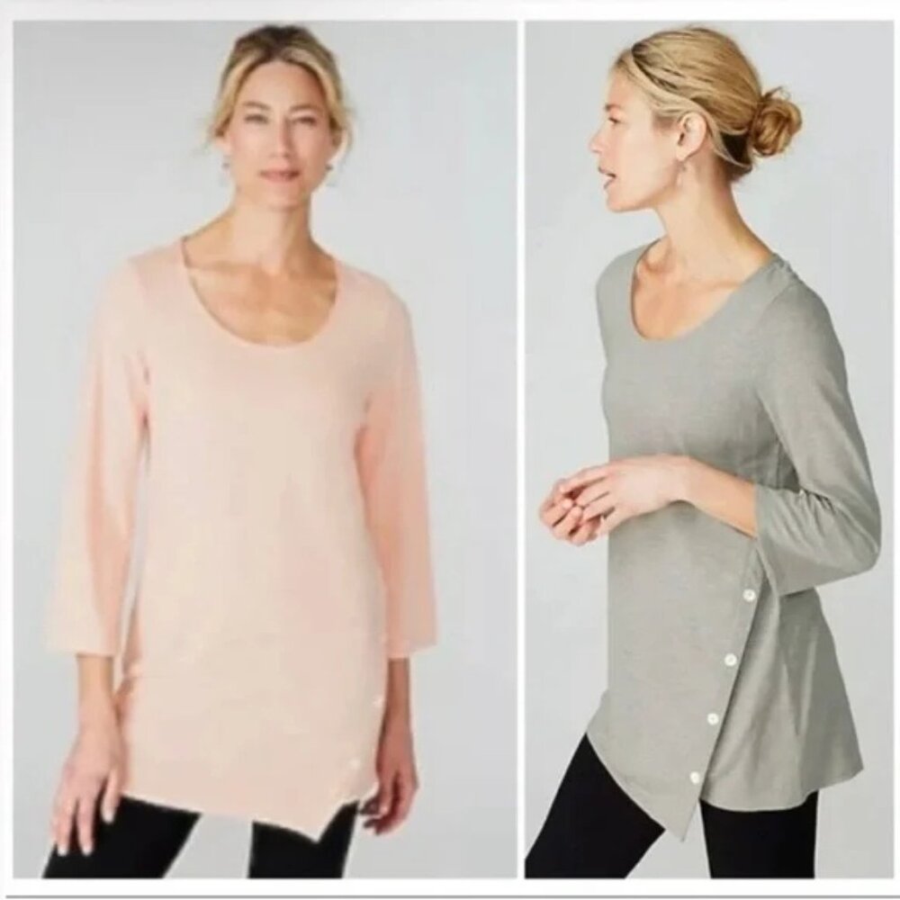 J. Jill Pure Jill Light Pink Asymmetrical Button Tunic Size S, Cotton Blend Tee
